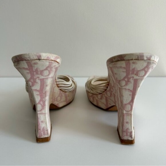 DIOR Y2K Vintage John Galliano Pink White Monogram Logo Trotter Platform sz 37 - Picture 4 of 12